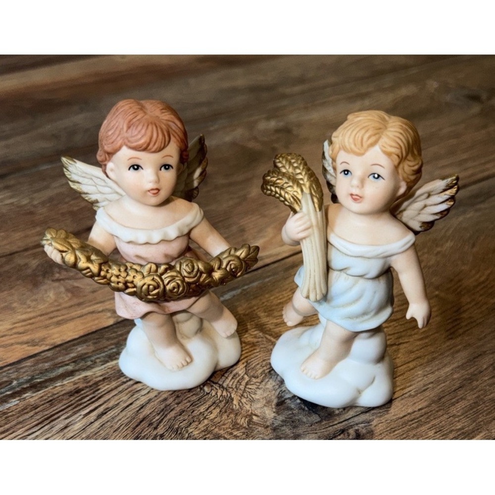 VTG Home Interiors‎ Gifts Angel Cherub Porcelain Figurine Set of 2 MI Sri Lanka